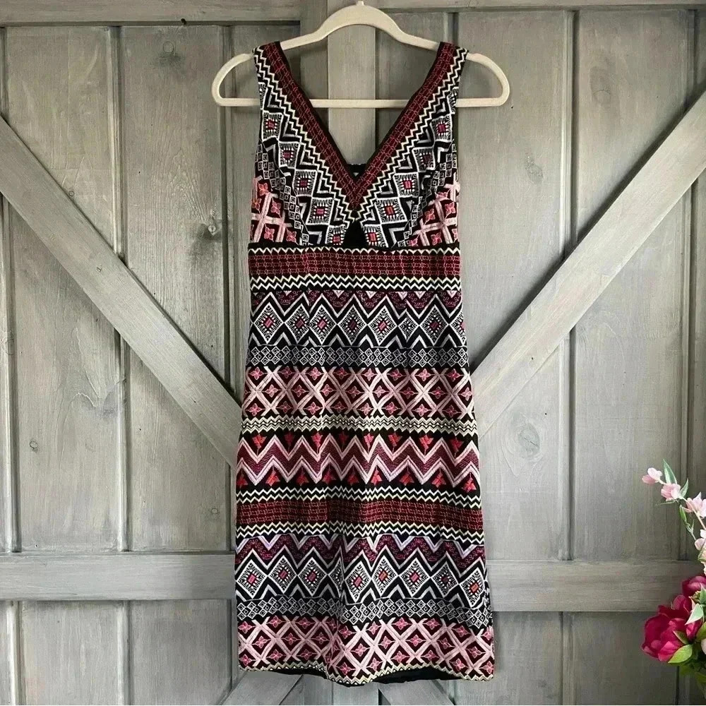 Akemi & Kin Embroidered V Neck Midi Dress |‎ Anthropologie | size 4 - Picture 2 of 16